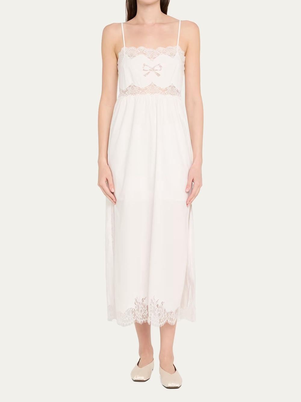 LoveShackFancy Vinca white bow cotton poplin maxi dress - size 10